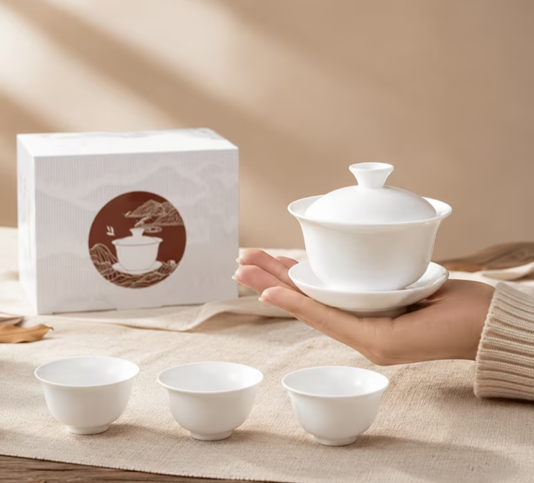 Gaiwan-set i vitt porslin